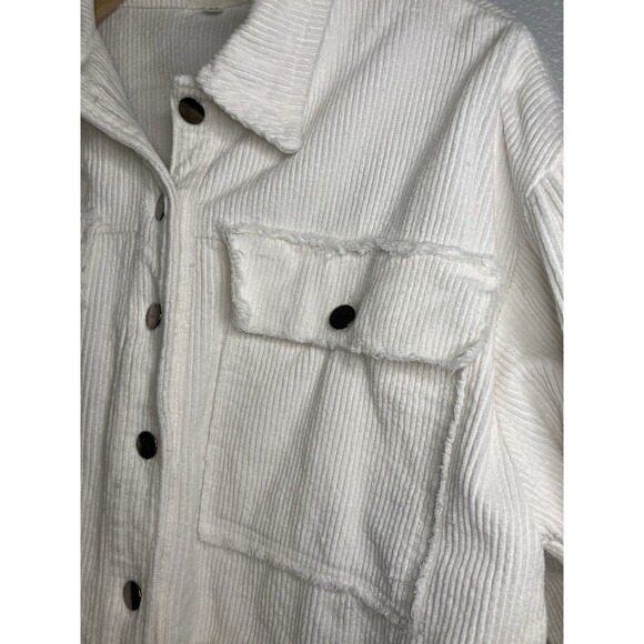 POL Jacket Womens M Ivory White Corduroy Raw Edge Cotton Trucker Puff Sleeve - Picture 6 of 11